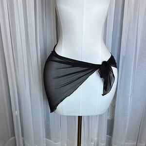 Sheer Black Tie-Side Beach Coverup Sarong Mini Skirt